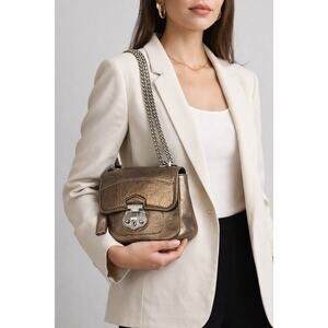 Talbots Metallic Leather Shoulder Bag Chain Strap Small Bronze Purse EUC